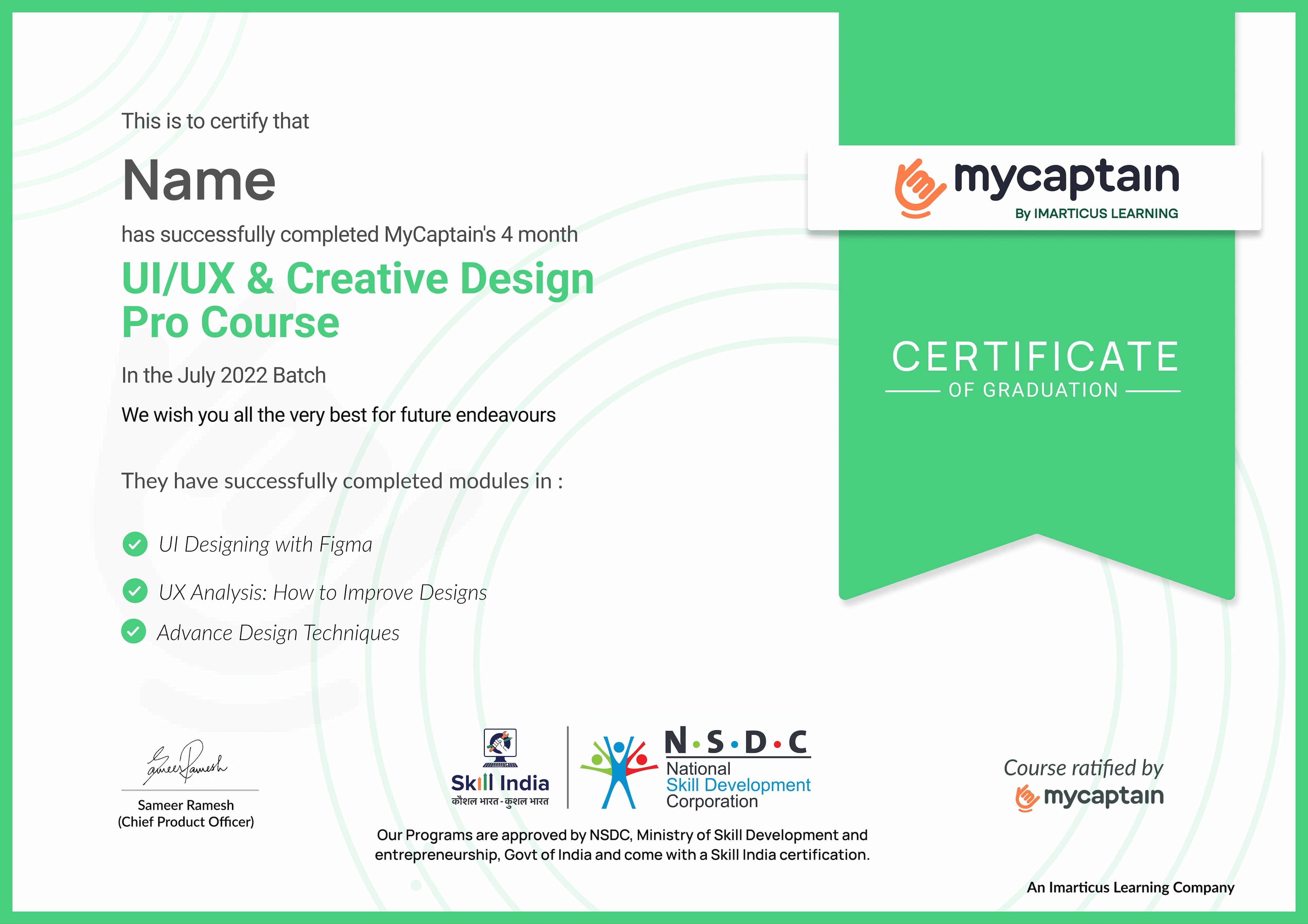 Pro course Cetificate